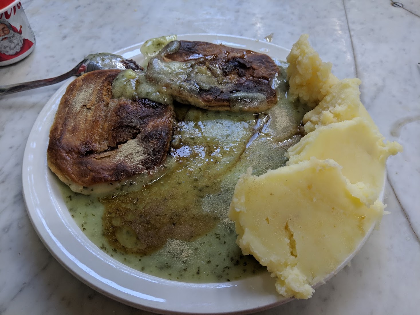 A double pie and mash with liquor